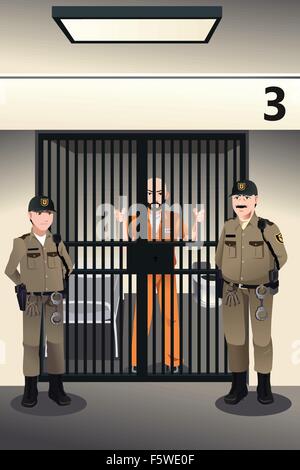 Una illustrazione vettoriale di detenuti nella prigione di essere custodito da guardie carcerarie Illustrazione Vettoriale
