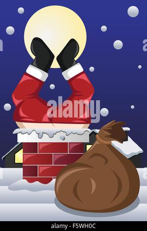 Una illustrazione vettoriale di Santa Claus bloccato in un camino Illustrazione Vettoriale