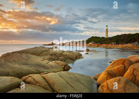 Eddystone Point Lighthouse in inizio di mattina di luce. Foto Stock