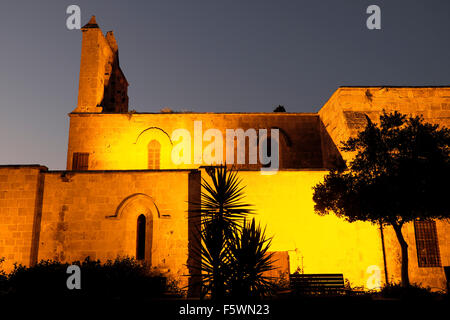 Vista laterale del monastero di Bellapais illuminazione notturna in Bellapais villaggio nei pressi di Kyrenia, Cipro Nord KATHY DEWITT Foto Stock