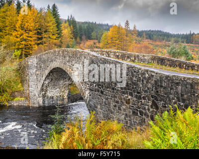 Il ponte di pietra sul fiume Orchy, Highlands scozzesi, visto nella stagione d'autunno. Foto Stock