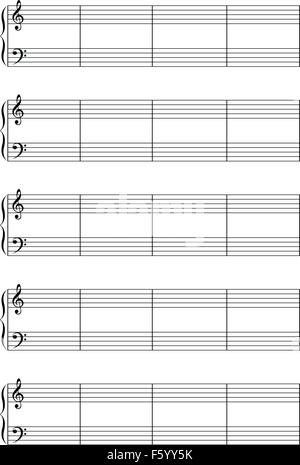 Nota musicale doga con gli alti e i bassi clefs foglio A4 Illustrazione Vettoriale