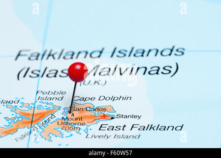 San Carlos imperniata su una mappa delle Isole Falkland Foto Stock