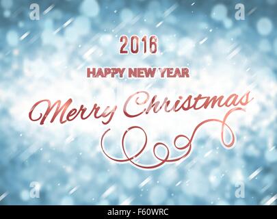 Buon Natale biglietto di auguri con la tipografia blu su sfondo innevato. Natale carta di vettore Illustrazione Vettoriale