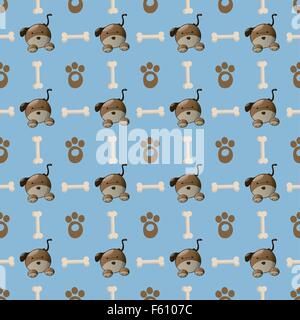 Seamless colorato modello di cane con zampa e osso. Illustrazione Vettoriale