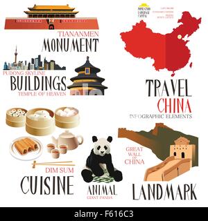 Una illustrazione vettoriale di elementi infografico per viaggiare in Cina Illustrazione Vettoriale