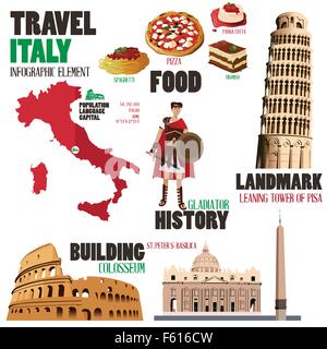 Una illustrazione vettoriale di elementi infografico per viaggiare in Italia Illustrazione Vettoriale