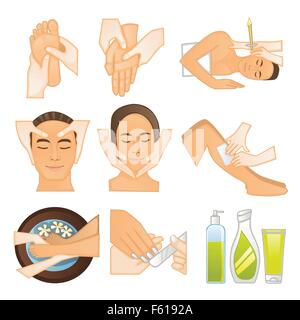 Una illustrazione vettoriale di spa di bellezza delle icone Illustrazione Vettoriale