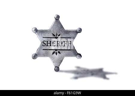 Sheriff star isolato su sfondo bianco Foto Stock