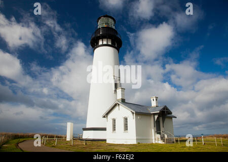 Yaquina Capo Faro, Oregon più alti faro sorge 93 piedi di altezza vicino a Newport, Oregon, Stati Uniti d'America. Foto Stock