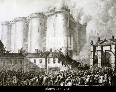 Francia, Rivoluzione Francese. Storming della Bastille, 14 luglio 1789. Incisione. Foto Stock