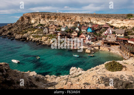 Il villaggio di Popeye, Sweethaven, vicino a Mellieha, Malta. Foto Stock