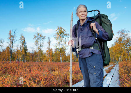 I colori autunnali nei primi giorni di settembre. Percorso di trekking a Korvatunturi cadde. Urho Kekkonen National Park, Lapponia, Finlandia. Foto Stock