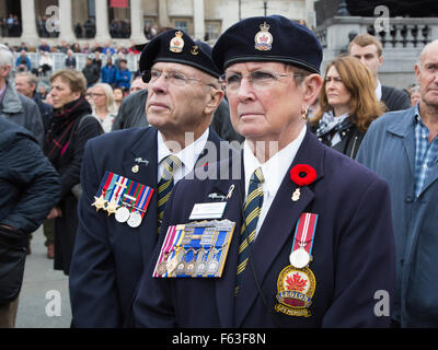 Londra, Regno Unito. Xi Nov, 2015. Le persone si radunano per due minuti di silenzio sul giorno del ricordo a Trafalgar Square per silenzio in piazza. Credito: Immagini vibranti/Alamy Live News Foto Stock