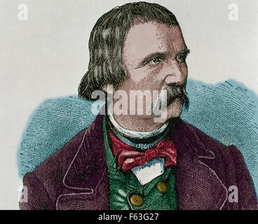 Wilhelm von Kaulbach (1805-1874). Pittore tedesco. Ritratto. Incisione¡, xix secolo. Colorati. Foto Stock