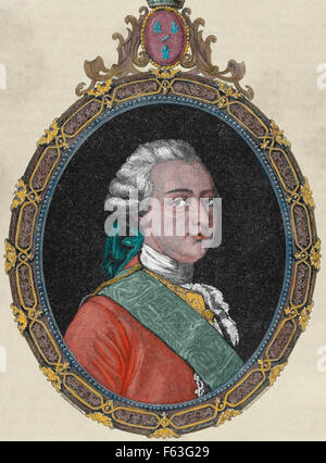 Louis Joseph di Conde (1736-1818). Il principe di Conde da 1740-1818. Casa di Borbone. Ritratto. Incisione del XIX secolo. Colorati. Foto Stock