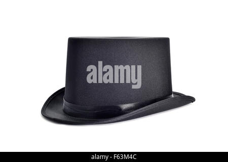 Un elegante nero top hat su sfondo bianco Foto Stock