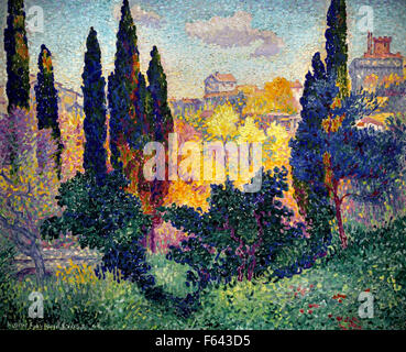 Les cyprès à Cagnes - cipressi in Cagnes 1908 Henri Edmond Cross 1856 - 1910 Francia - Francese Foto Stock