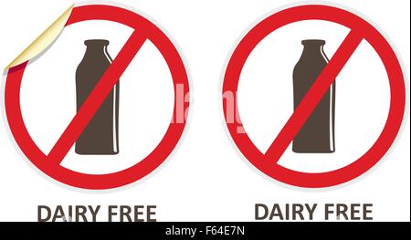 Dairy free vector adesivi e icone per allergene prodotti gratuiti Illustrazione Vettoriale