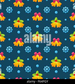 Natale Seamless Texture con Jingle Bells e fiocchi di neve Illustrazione Vettoriale