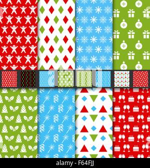 Impostare Seamless Textures per vacanze invernali Illustrazione Vettoriale