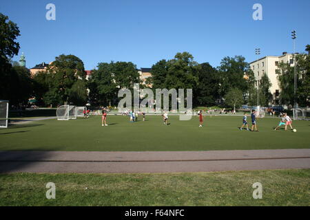 Stoccolma, Svezia. 18 Agosto, 2015. Una vista del parco Vasaparkan a Stoccolma, Svezia, 18 agosto 2015. La famiglia ed eredi del tardo svedese di libro per bambini autore Astrid Lindgren hanno aperto il suo appartamento e studio di Stoccolma a tifosi e visitatori in occasione dell'autore svedese il 108th compleanno, dove aveva vissuto e lavorato per 60 anni. Foto: Julia Waeschenbach/dpa/Alamy Live News Foto Stock