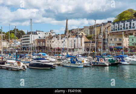 Vista sul porto e Marina di Torquay, Torbay, Inghilterra, Regno Unito Foto Stock