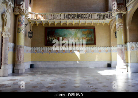 Raffinati dettagli architettonici di Barcellona landmark, Hospital de la Santa Creu i Sant Pau a Barcellona, Spagna Foto Stock