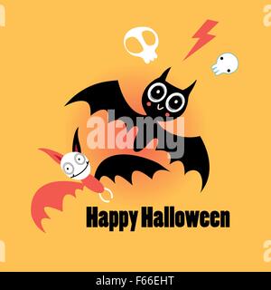 Poco divertente pipistrelli per Halloween su uno sfondo arancione Illustrazione Vettoriale