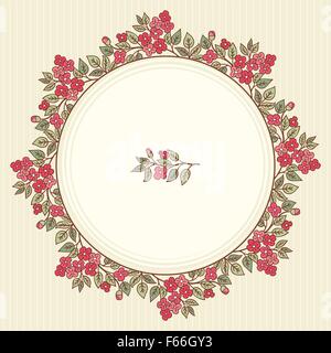 Vector vintage greeting card con uno scarabocchio bouquet di fiori e frame di testo sul retro dello sfondo a strisce Illustrazione Vettoriale