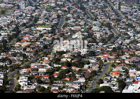 Vista aerea di case a Mount Maunganui, Tauranga, Baia di Planty, Nuova Zelanda Foto Stock