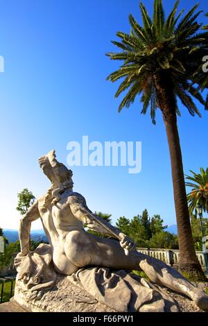 Statua di morire Achille, Achilleion giardini, CORFU, ISOLE IONIE, isole greche, Grecia, Europa Foto Stock