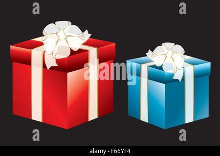 Due isolati scatole regalo in rosso e blu con nastri traslucido - alta illustrazione dettagliata (potrebbe essere utile per i progettisti) Illustrazione Vettoriale
