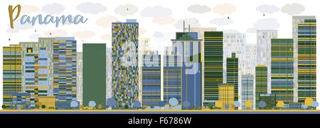 Abstract Panama City skyline di grattacieli di colore. Illustrazione Vettoriale. Viaggi di affari e turismo concept Illustrazione Vettoriale