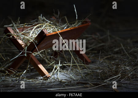 Mangiatoia nella stalla astratto simbolo di natale closeup Foto Stock