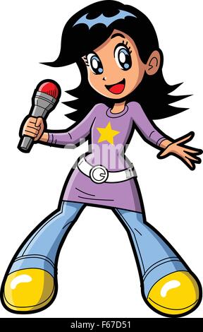 Manga Anime Girl Teen Pop Star o cantante di Karaoke Illustrazione Vettoriale