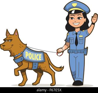 K-9 della polizia e del cane femmina asiatica funzionario di polizia Illustrazione Vettoriale