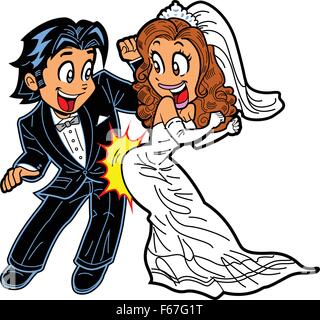 Proprio felice coppia sposata facendo il ballo di nozze Illustrazione Vettoriale