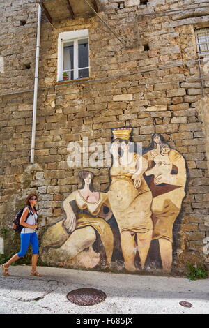 Murales in Orgosolo village, arte pittura murale, Sardegna, Italia Foto Stock