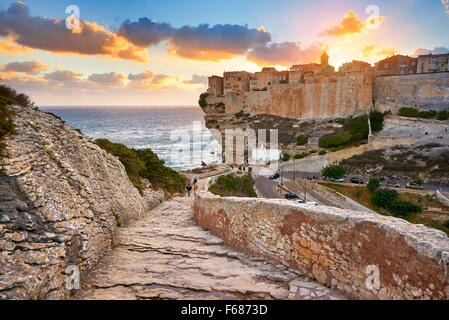 Corsica - Bonifacio al tramonto, Francia Foto Stock