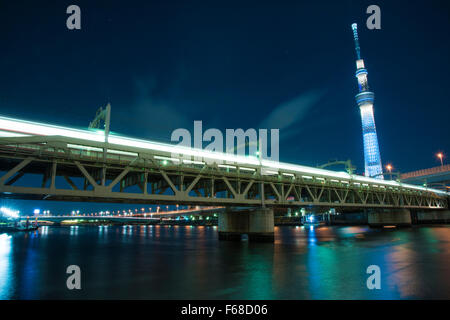 Linea Tobu Sumida River Bridge,Sumida River,Tokyo Giappone Foto Stock