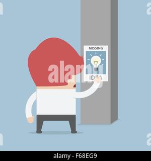 Imprenditore in piedi di fronte a mancante idea poster, vettore EPS10 Illustrazione Vettoriale