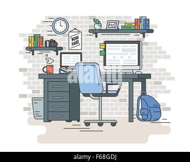 Sul posto di lavoro degli studenti sala interna Illustrazione Vettoriale