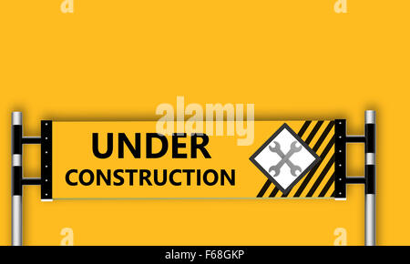 Sotto il segno di costruzione su sfondo giallo Foto Stock