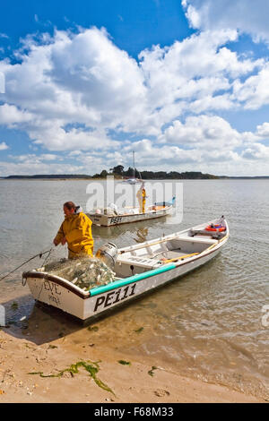 Anello di due pescatori netto su una spiaggia presso la RSPB Arne riserva nel porto di Poole, Dorset, Inghilterra. Foto Stock