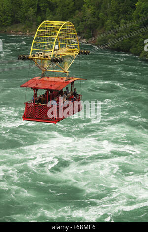 Idromassaggio Aero auto. I turisti vista fiume Niagara idromassaggio da questo cavo auto. Niagara Parks, Ontario, Canada. Foto Stock