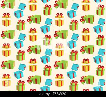 Modello senza cuciture con confezioni regalo isolato sul beige Illustrazione Vettoriale
