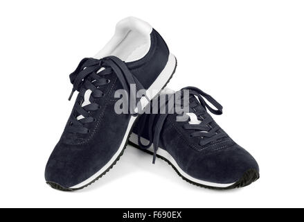 Nero scarpe running isolati su sfondo bianco. Stile Casual sneakers. Foto Stock