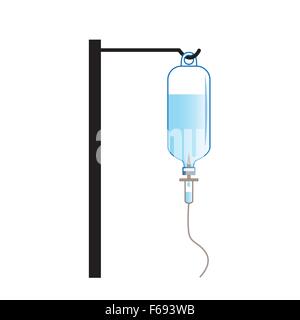 Bottiglia di soluzione salina appeso su hanger pole con set di lime ad ago Illustrazione Vettoriale