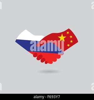 Cina handshake con la Russia icona in sfondo grigio chiaro Illustrazione Vettoriale